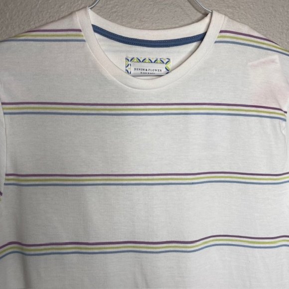 NEW Denim & Flower Men's Sz Medium Retro Stripe Crewneck 100% Cotton T-Shirt - Picture 3 of 11